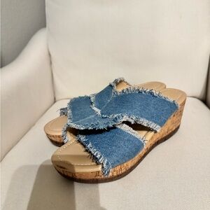 Blue Denim Frayed Wedge Sandals